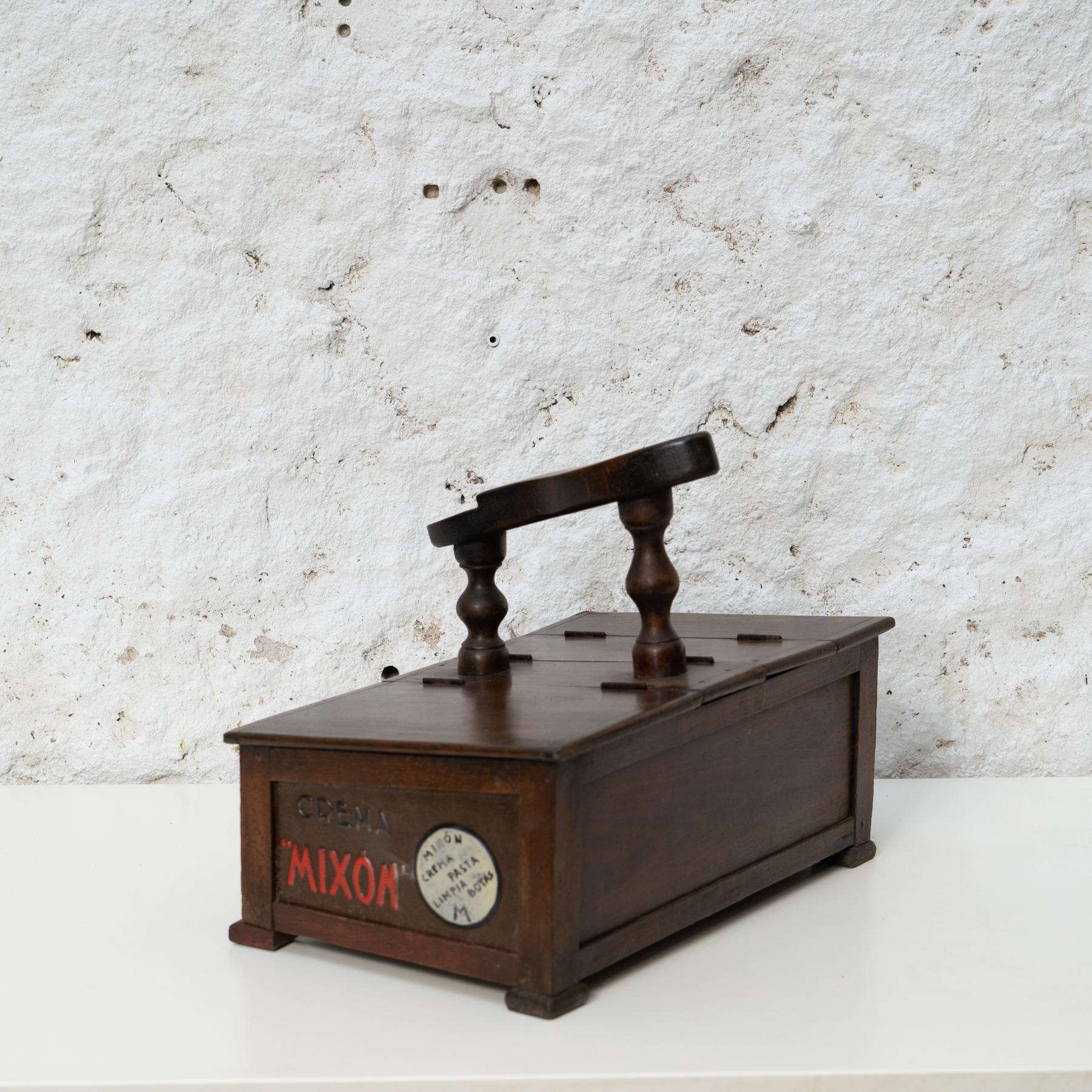 Nostalgic Craft: Hand-Painted Shoeshiner Box, Wood and Metal, c. 1930 1