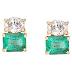 Nostalgic Emerald 14K Yellow Gold Diamond Stud Earrings