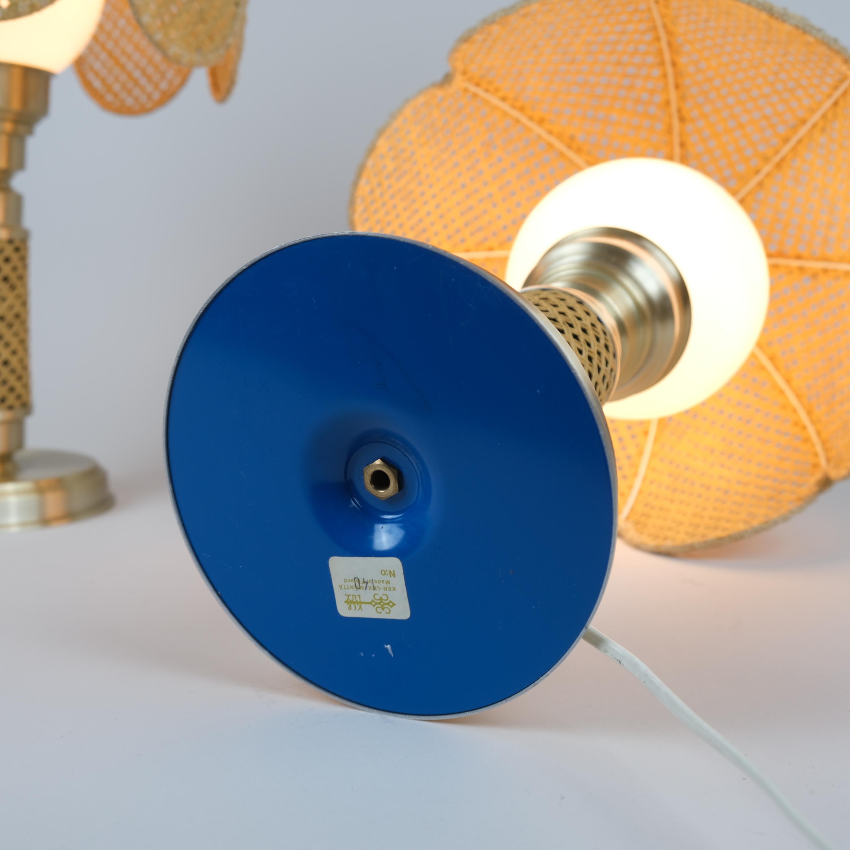 Nostalgica coppia di lampade da tavolo Boho di Ker-Lux, ottone e rattan, Finlandia anni '80 in vendita 1