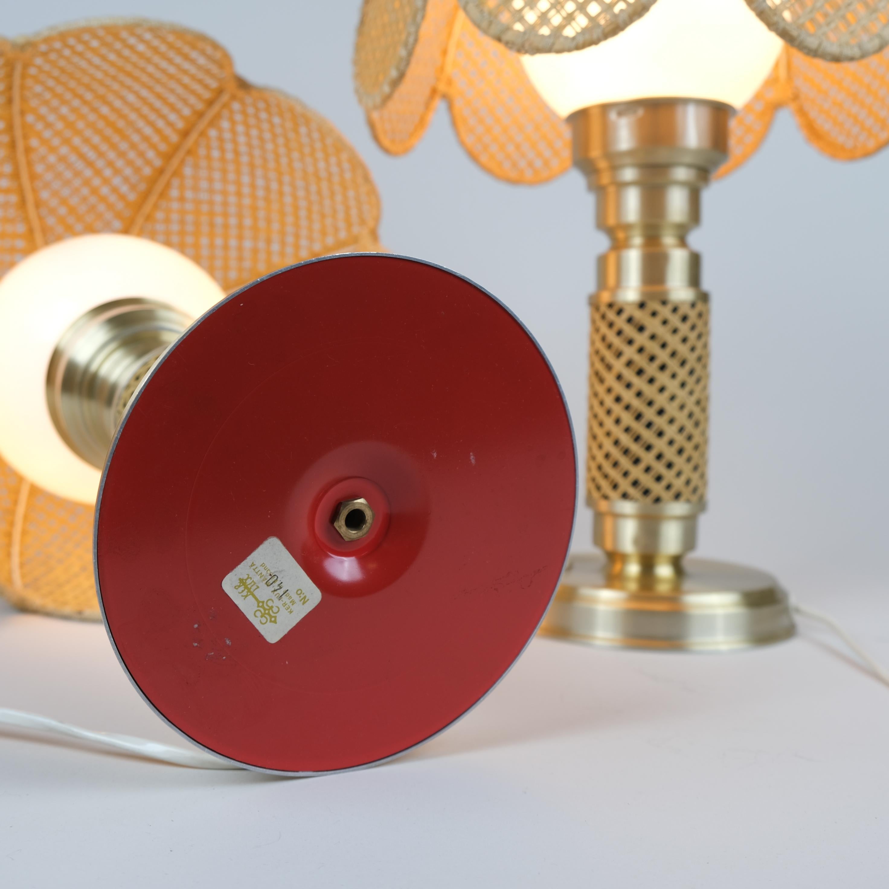 Nostalgica coppia di lampade da tavolo Boho di Ker-Lux, ottone e rattan, Finlandia anni '80 in vendita 2