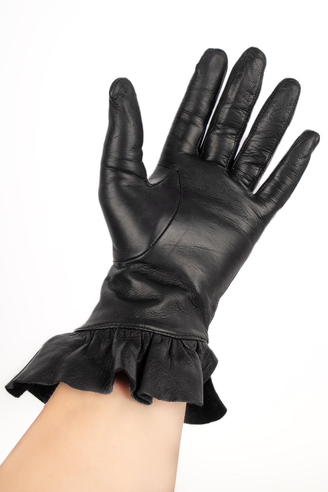 Not Signed Black Leather Gloves For Sale 1