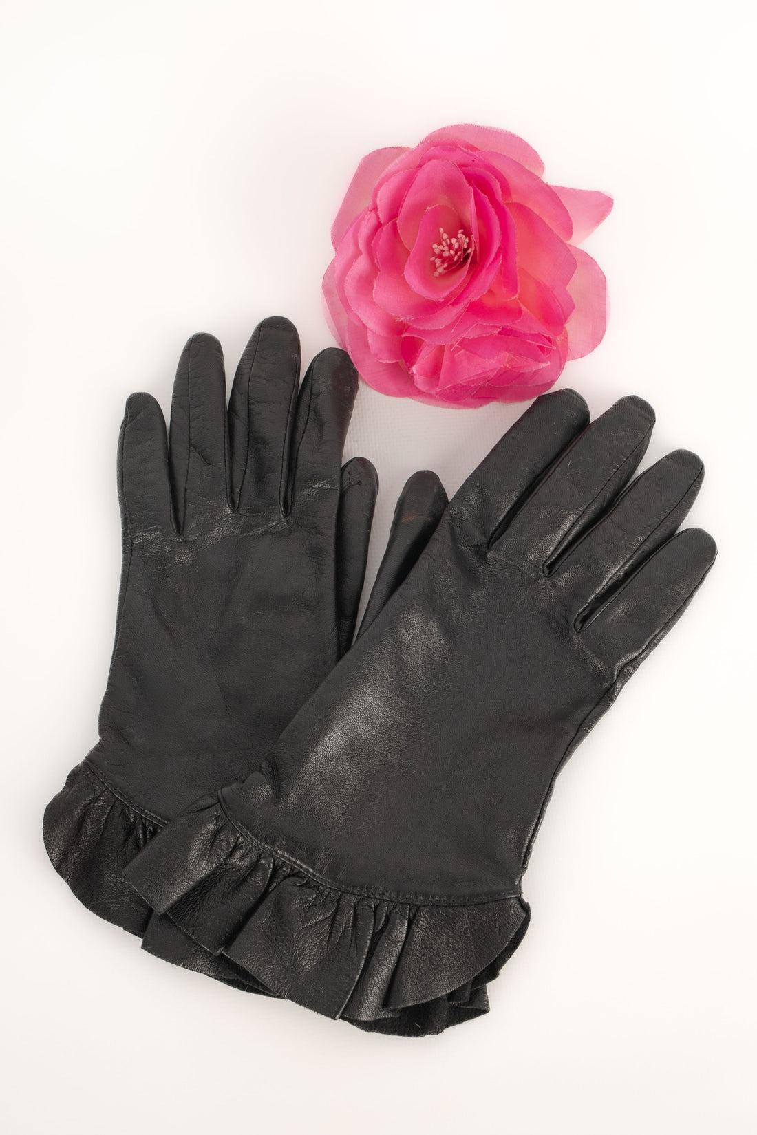 Not Signed Black Leather Gloves For Sale 3
