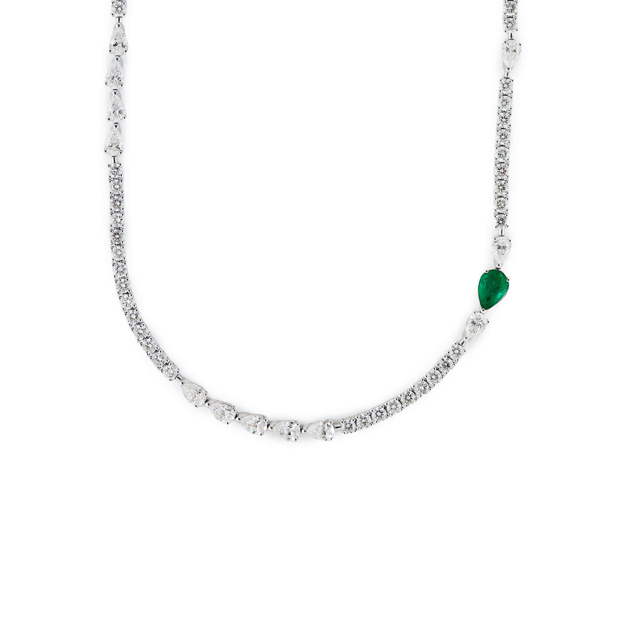 Pear Cut Not Your Average Diamond Tennis Necklace with Emerald For Sale