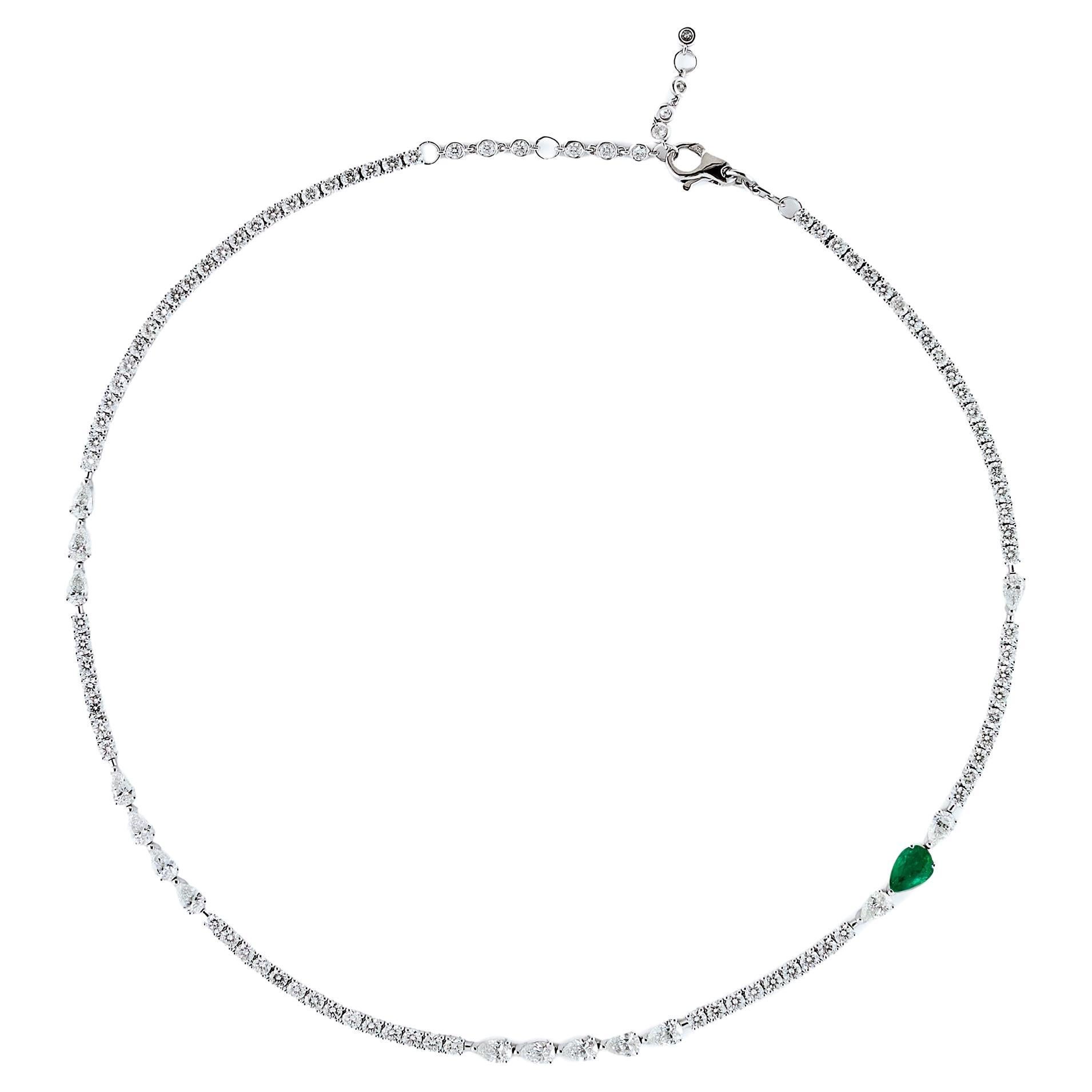 Not Your Average Diamond Tennis Necklace with Emerald For Sale