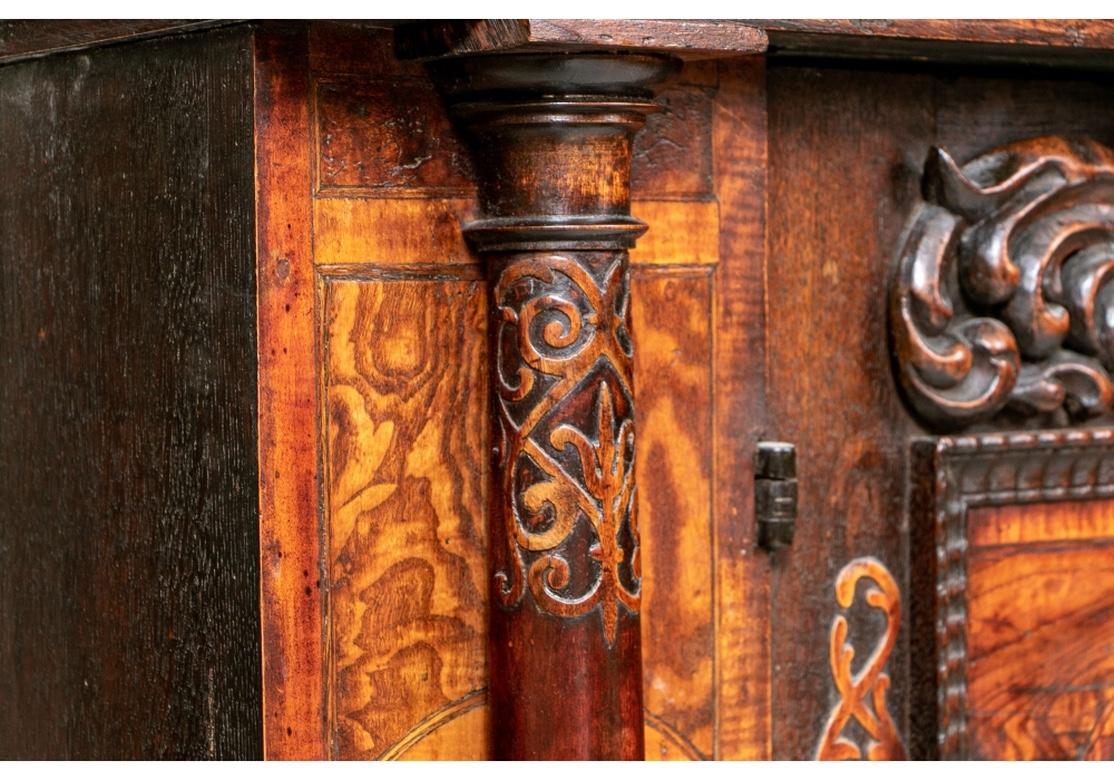 Notable circa 17th Century Carved Walnut Two-Tiered Cabinet in Renaissance Style For Sale 8
