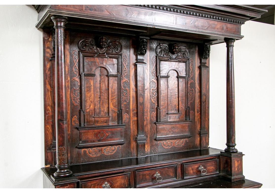 Hand-Carved Notable circa 17th Century Carved Walnut Two-Tiered Cabinet in Renaissance Style For Sale