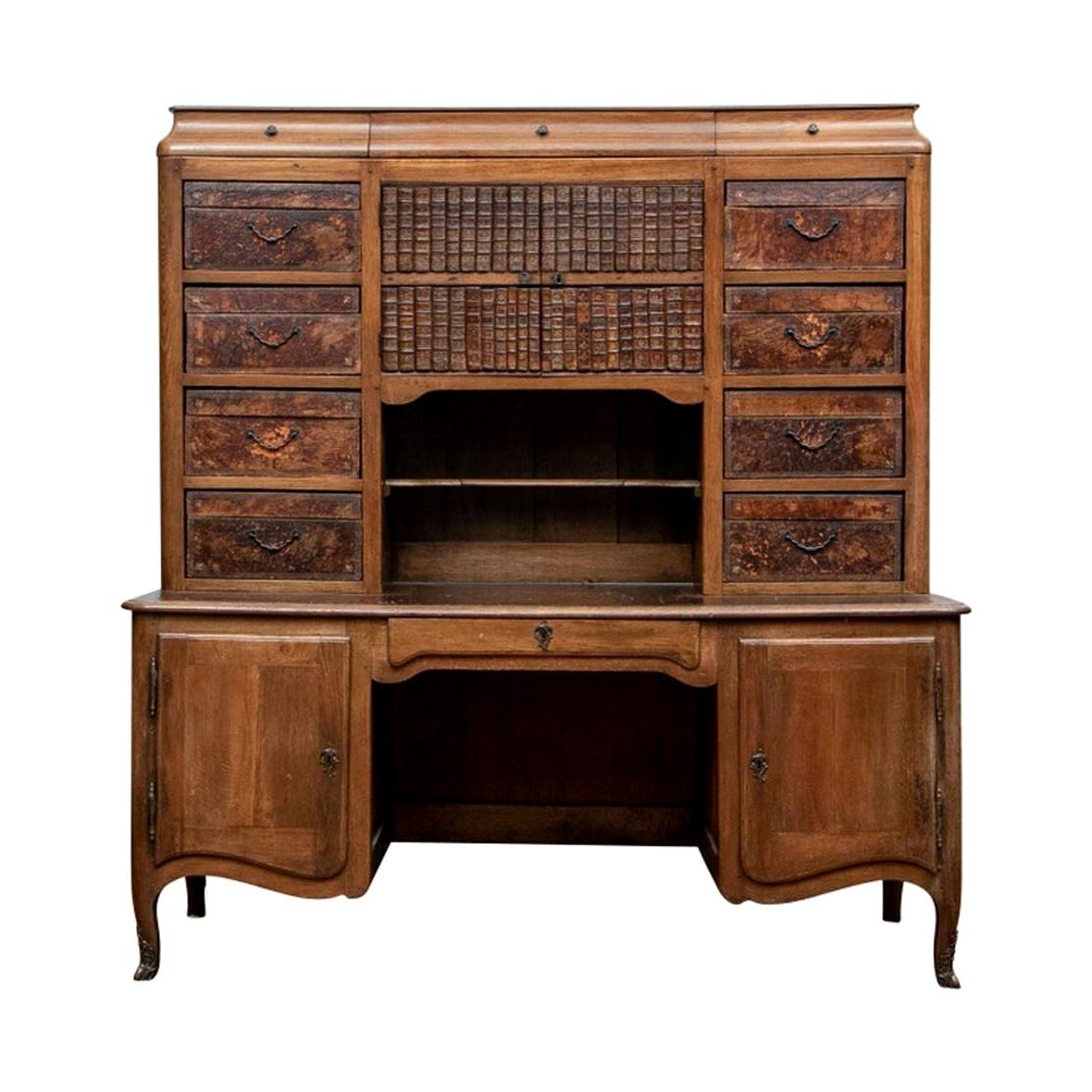 Notable French Secretaire Cabinet With Leather Bound Doors And Drawers