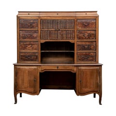Notable French Secretaire Cabinet With Leather Bound Doors And Drawers