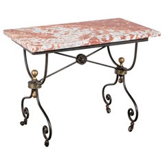 Antique Notable French Iron Base Marble Top Pastry Table