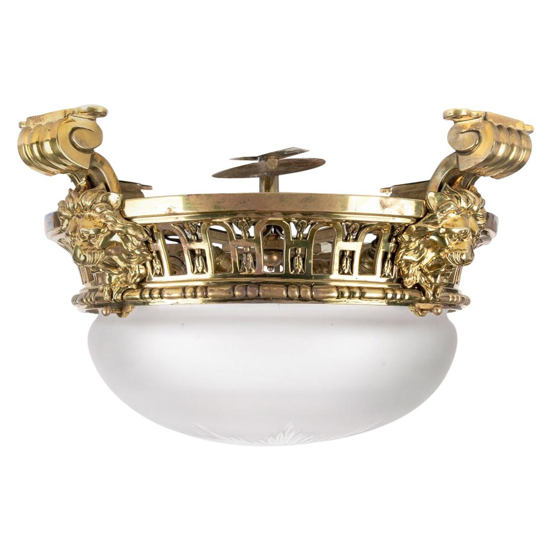 Notable Georgian Style Brass Lion Motif Light Fixture