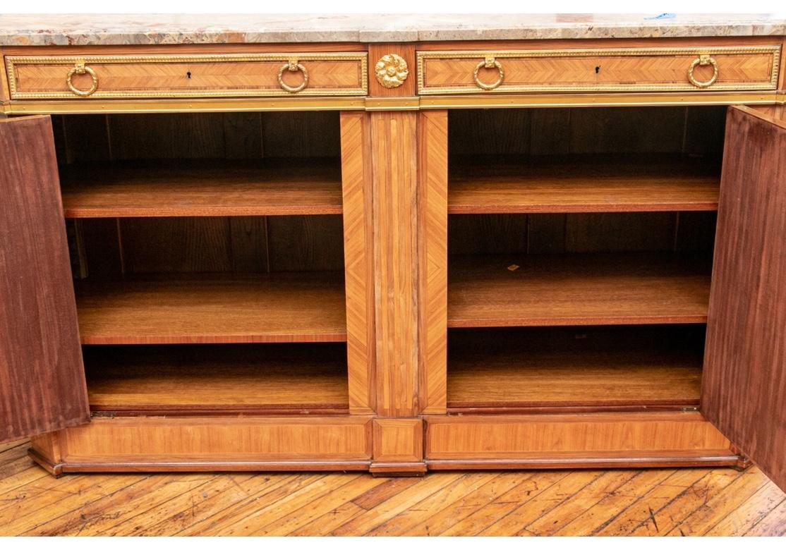 Pair of Notable Parquetry Marble Top Sideboard Cabinet For Sale 6