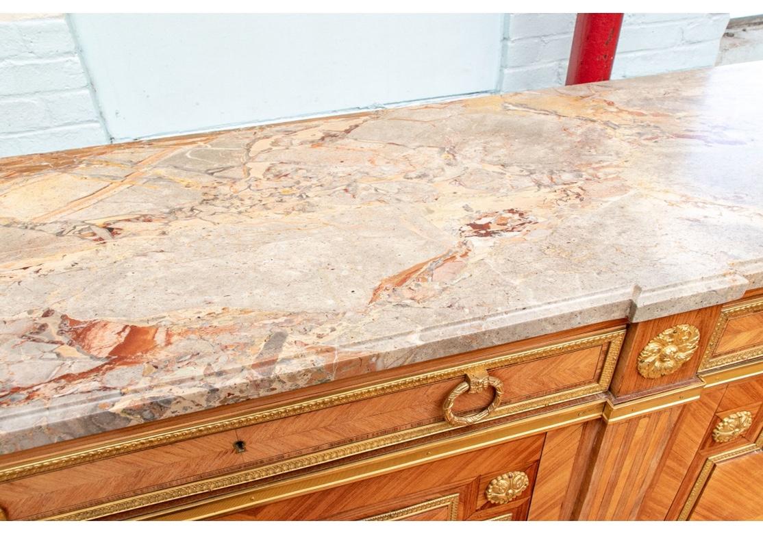 Pair of Notable Parquetry Marble Top Sideboard Cabinet For Sale 7