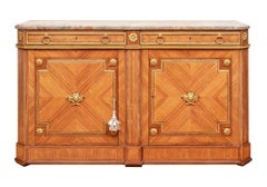 Pair of Notable Parquetry Marble Top Sideboard Cabinet