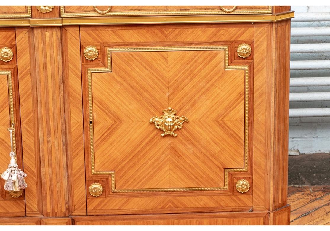 Louis XIV Pair of Notable Parquetry Marble Top Sideboard Cabinet For Sale