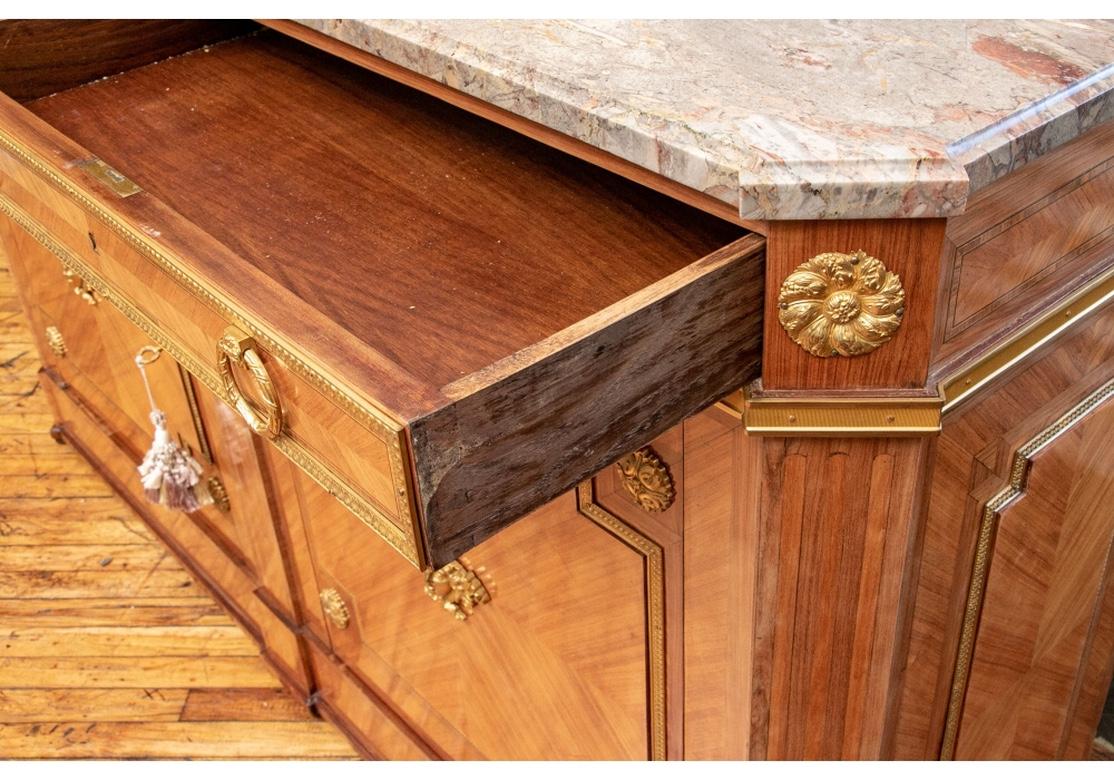 Pair of Notable Parquetry Marble Top Sideboard Cabinet For Sale 2