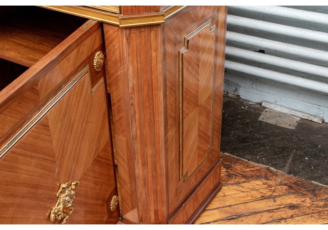 Pair of Notable Parquetry Marble Top Sideboard Cabinet For Sale 3