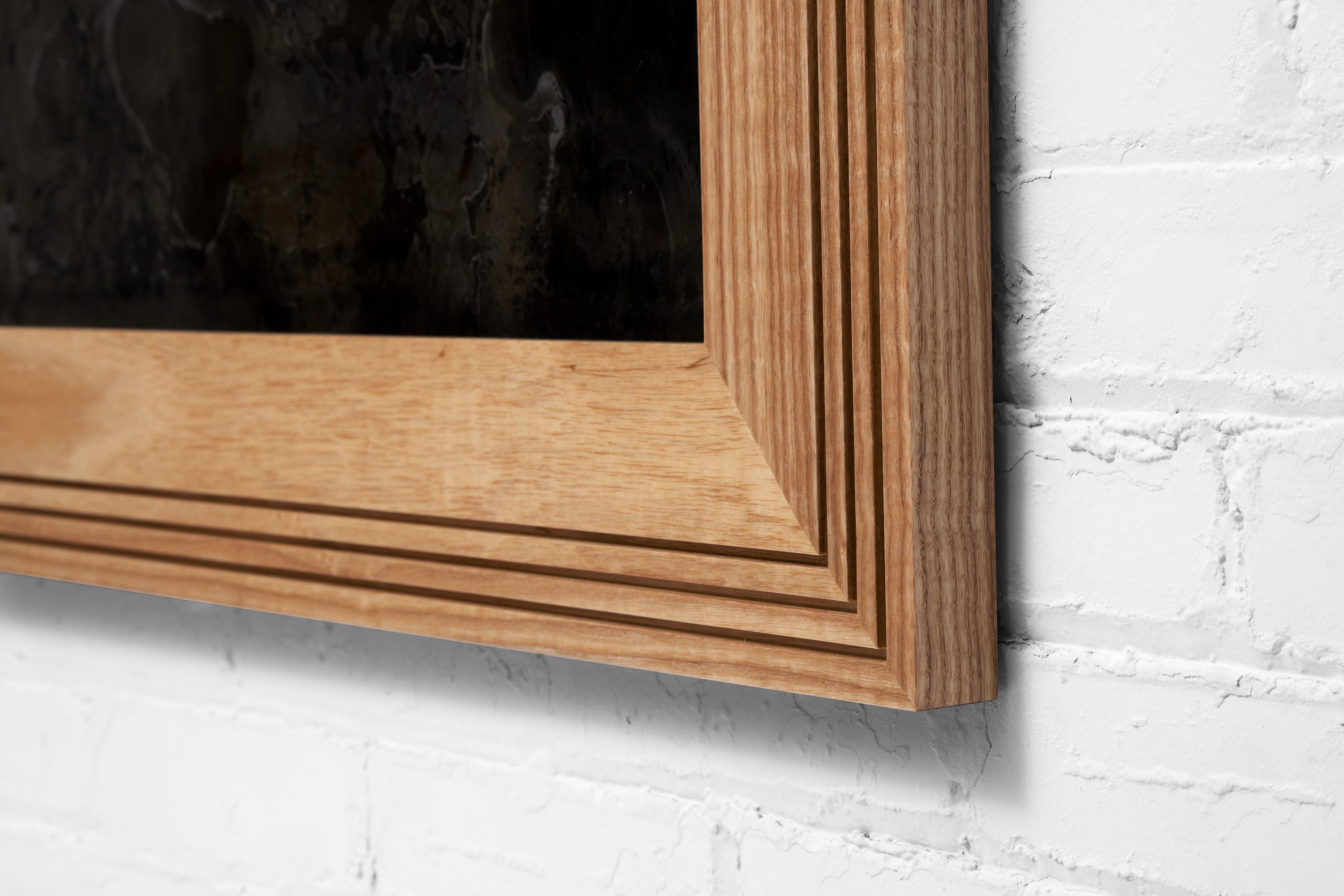 Bold and classic, this solid wood frame keeps the eye on the Scathain mirror. Notches celebrates simple geometry and classic lines, pulling inspiration from Art Deco patterns. 

All of our mirrors are custom-made to order and one of a kind. Our