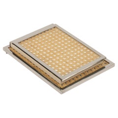 Note Pad Holder in Chrome, Lucite and Wicker Christian Dior Style, Italy 1970s