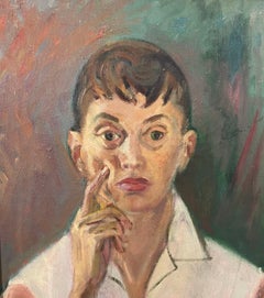 Noted Art Collector Anita Kahn Modernist Self Portrait Oil Circa 1950s