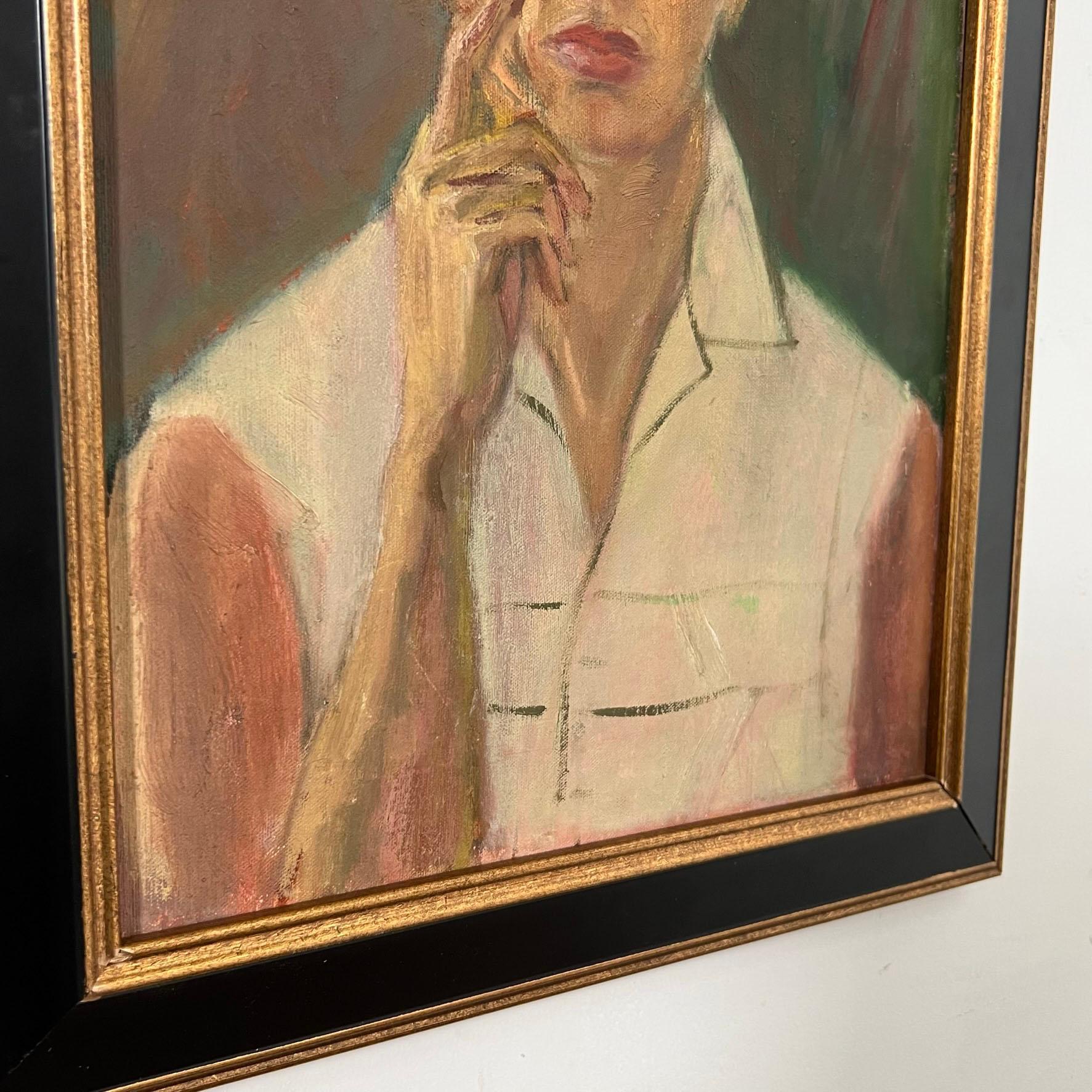 Mid-Century Modern Noted Art Collector Anita Kahn Modernist Self Portrait Oil Circa 1950s