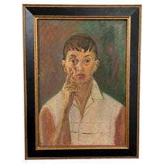 Noted Art Collector Anita Kahn Modernist Self Portrait Oil Circa 1950s