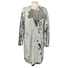 NOTES DU NORD Size S White & Silver Polyester Sequined Long Sleeve Dress