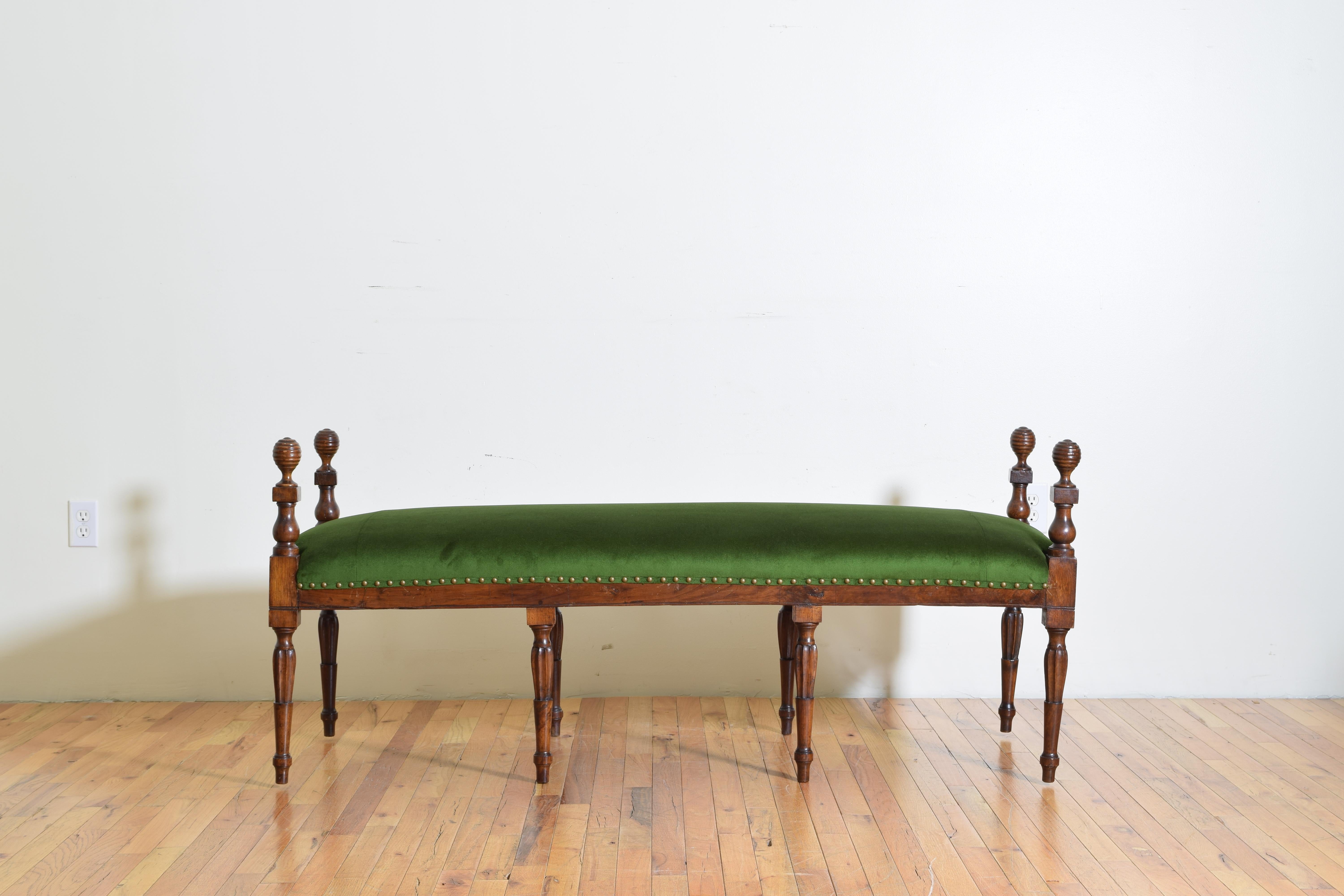 Louis XVI Nothern Italian Carved Walnut and Upholstered Bench Late 18th-Early 19th Century