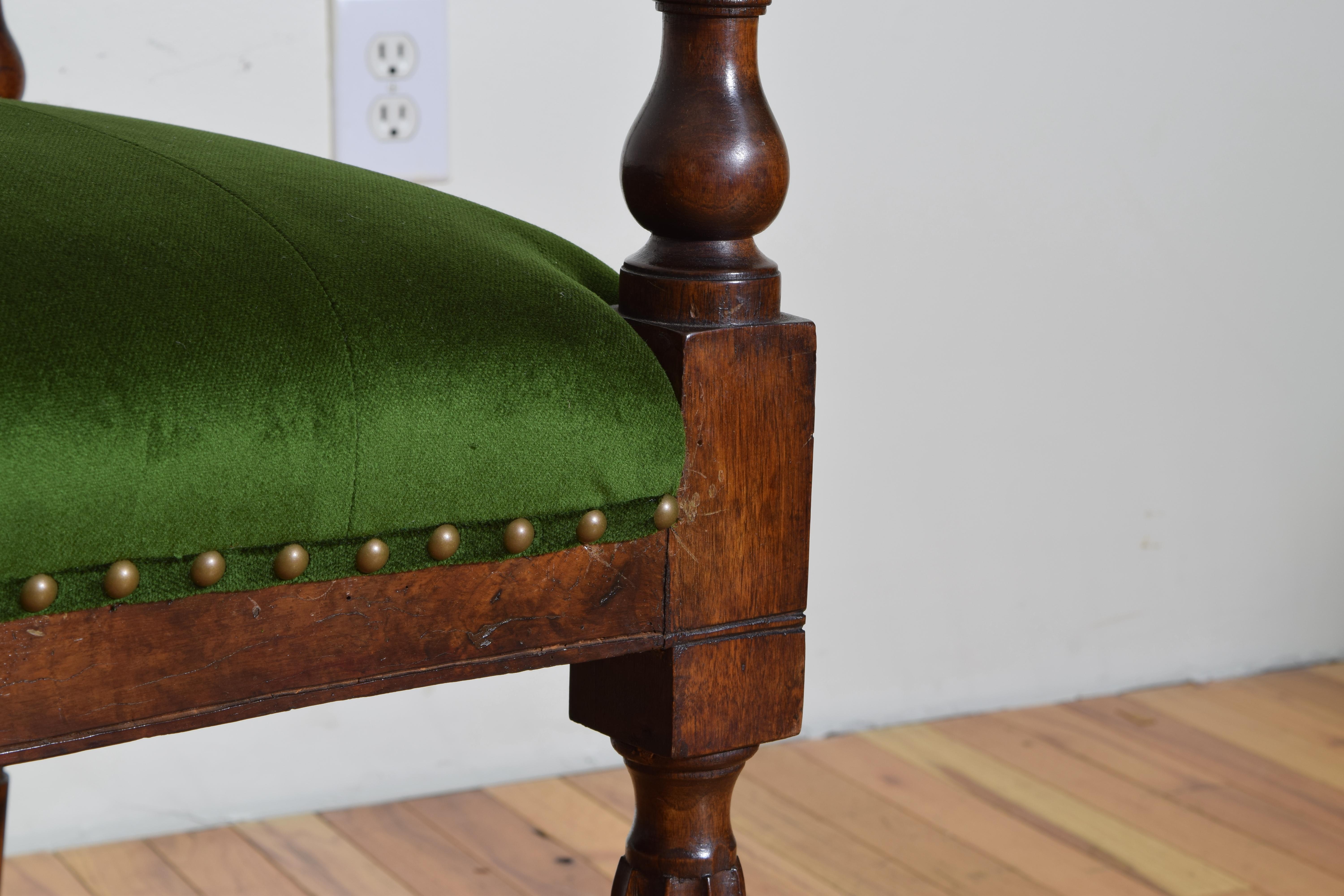 Nothern Italian Carved Walnut and Upholstered Bench Late 18th-Early 19th Century 2