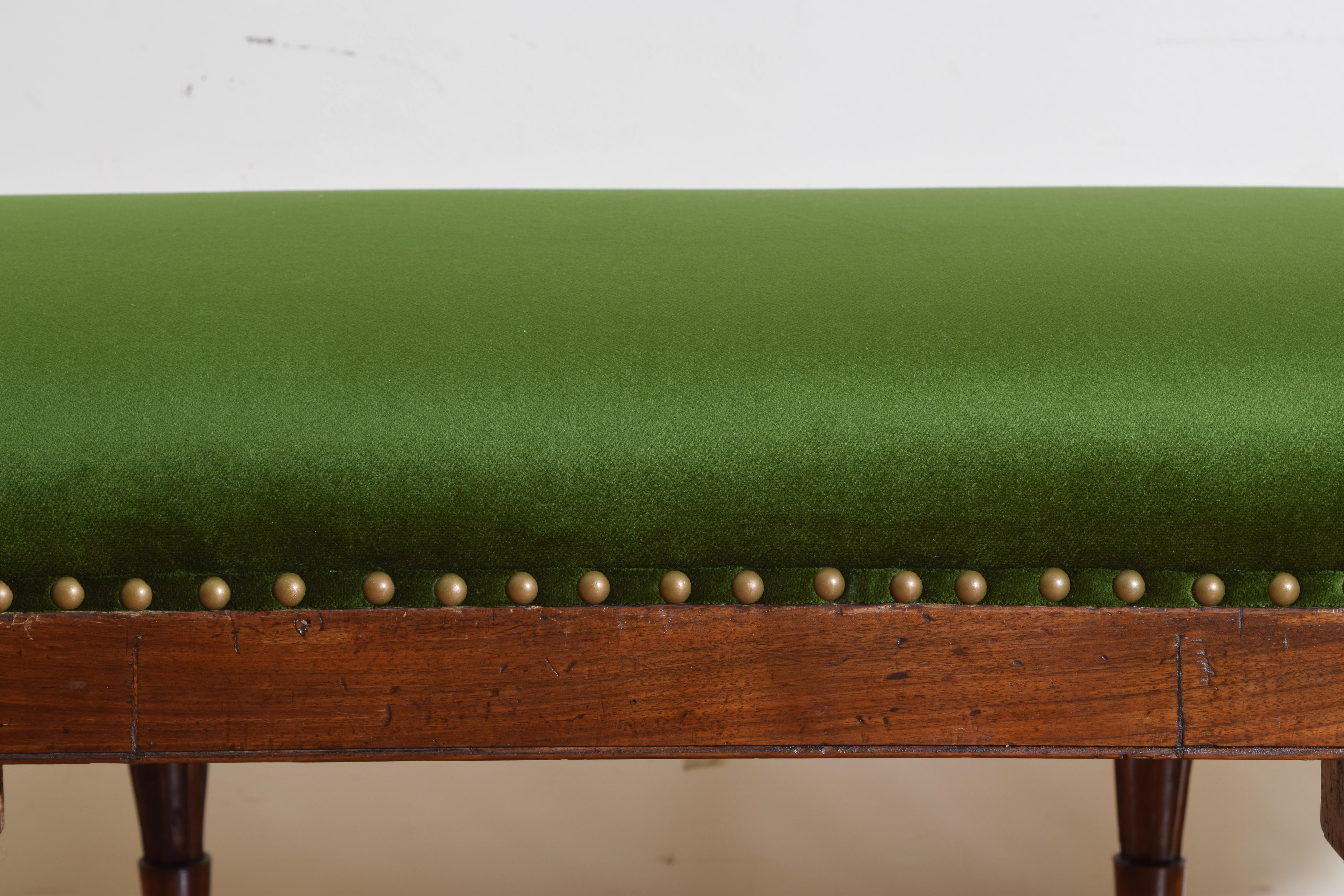 Nothern Italian Carved Walnut and Upholstered Bench Late 18th-Early 19th Century 1