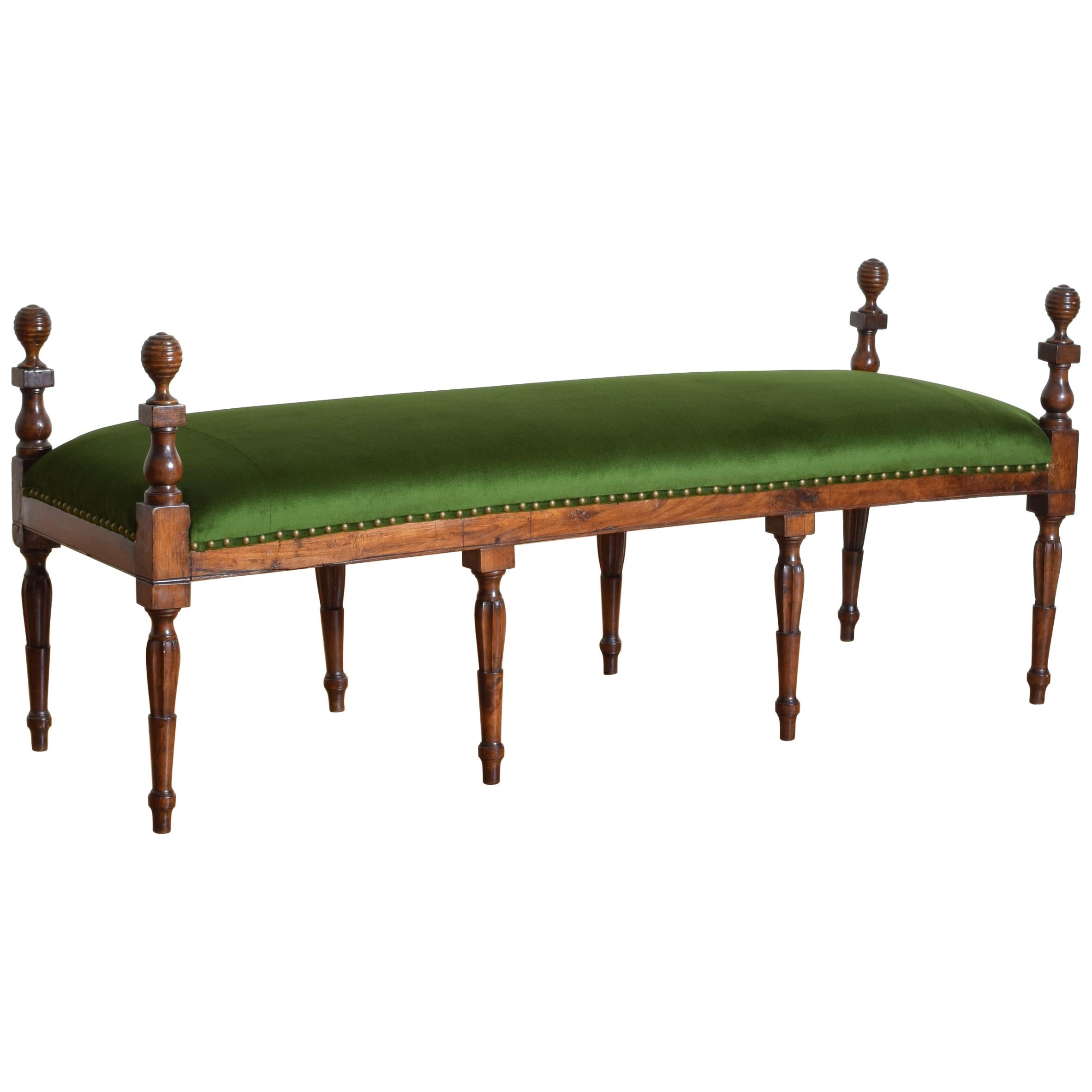 Nothern Italian Carved Walnut and Upholstered Bench Late 18th-Early 19th Century