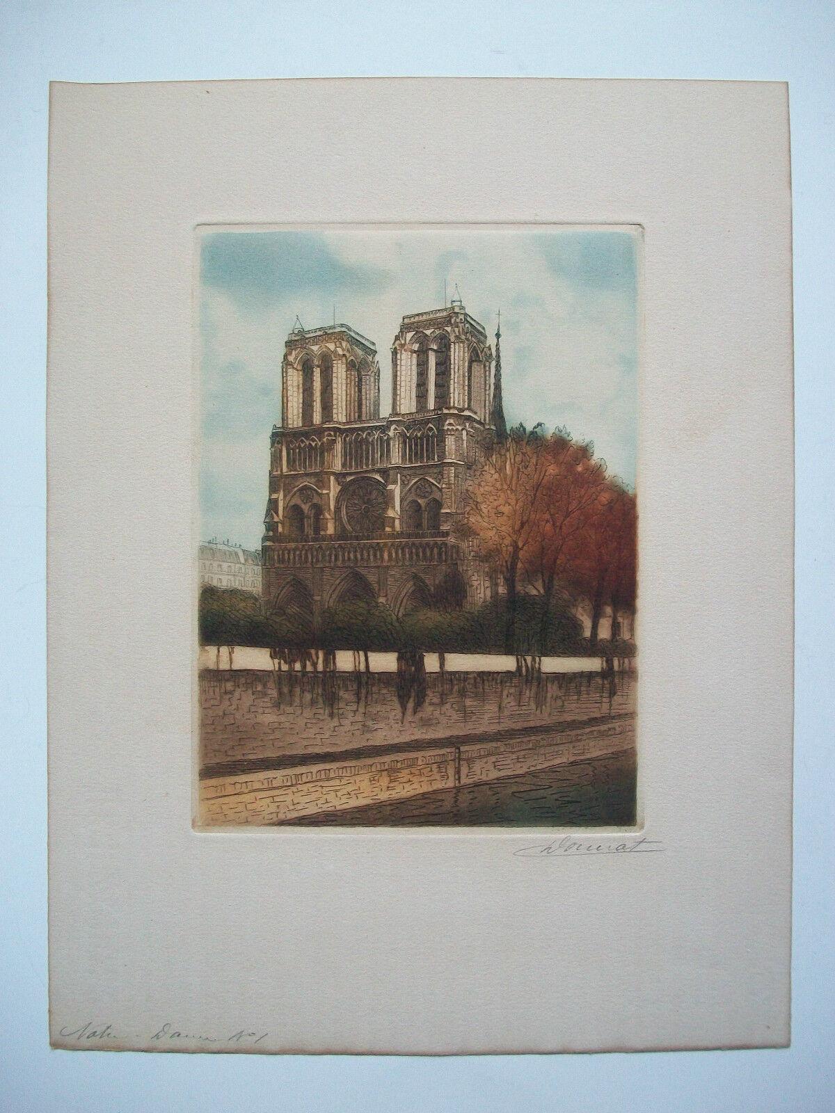 Victorian Notre Dame Cathedral - Colored Fine Art Engraving - Signed - France - Circa 1910 For Sale