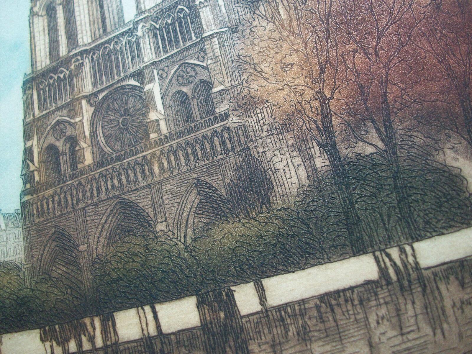 20th Century Notre Dame Cathedral - Colored Fine Art Engraving - Signed - France - Circa 1910 For Sale