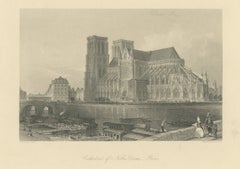 Notre Dame Cathedral, Paris, Antique Steel Engraving after T. Allom, circa 1850