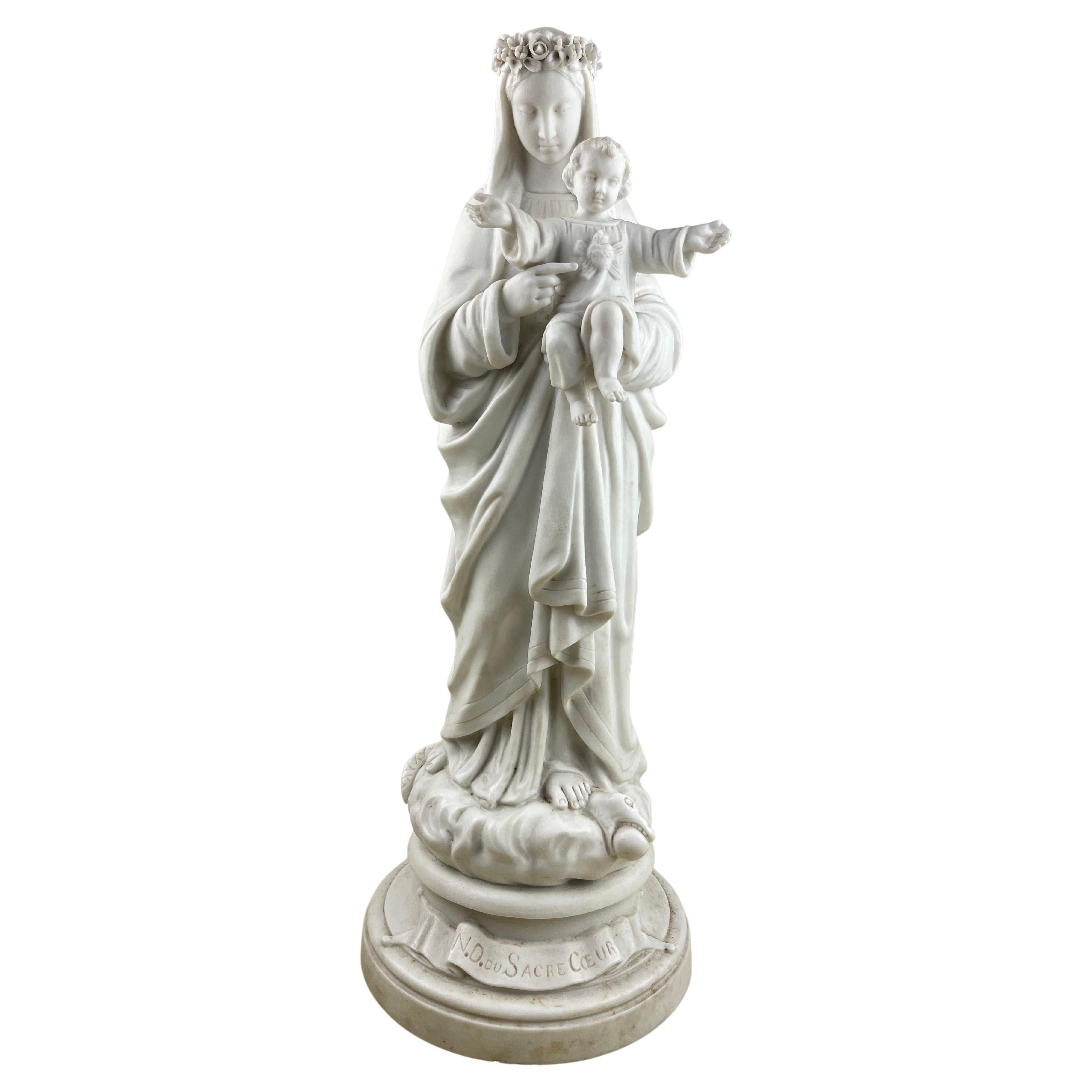 Notre Dame du Sacré Coeur Porcelain Statue, Made in Italy, 1930s For Sale