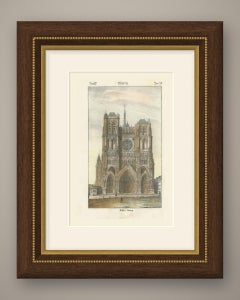 Notre Dame Gothic Cathedral Front, Hand Colored Lithograph, 1842