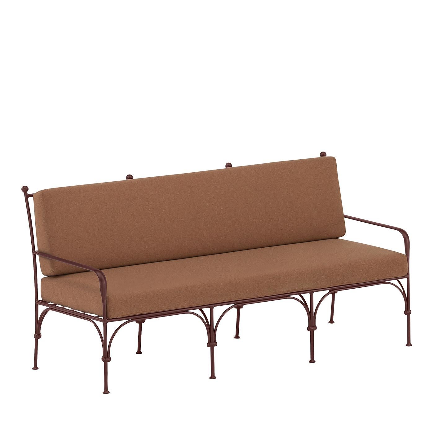 Italian Nottambula 3-Seater Wrought Iron Brown Outdoor Sofa by Dante Negro For Sale