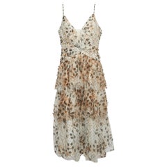 Notte By Marchesa Beige Embellished Printed Tulle Tiered Gown XL