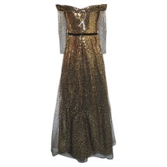 Notte By Marchesa Black Gold Sequined Embellished Tulle Gown L