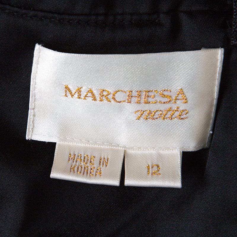 Women's Notte By Marchesa Black Silk Chiffon Ruffle Detail Halter Evening Gown L