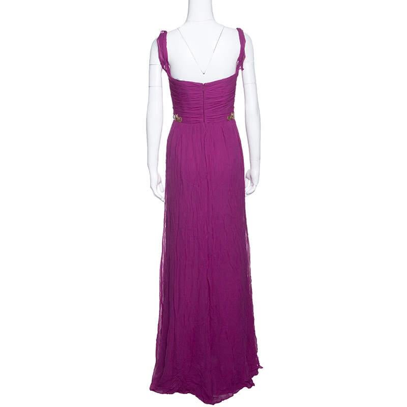 Violet Notte By Marchesa Magenta - Robe grecque drapée en mousseline embellie S