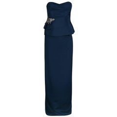 Notte by Marchesa Marineblaues:: trägerloses Kleid mit Schößchen aus Seide:: L
