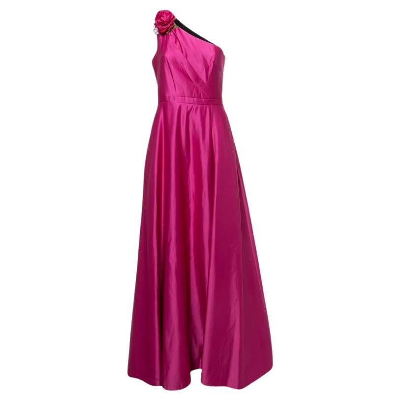 Notte By Marchesa Pink Duchess Satin Floral Applique One Shoulder Gown For Sale