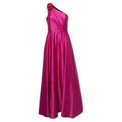 Notte By Marchesa Pink Duchess Satin Floral Applique One Shoulder Gown
