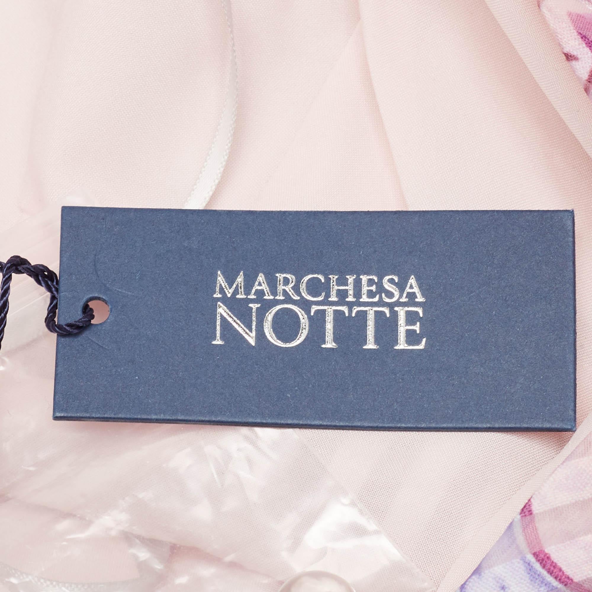 Notte By Marchesa Pink Floral print Crepe Tiered Midi Dress In New Condition In Dubai, Al Qouz 2