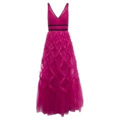 Notte By Marchesa Pink Tulle Ruffle Detail Gown M