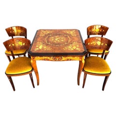 Antique Notturno Intariso Casino Game Table Chairs Italian