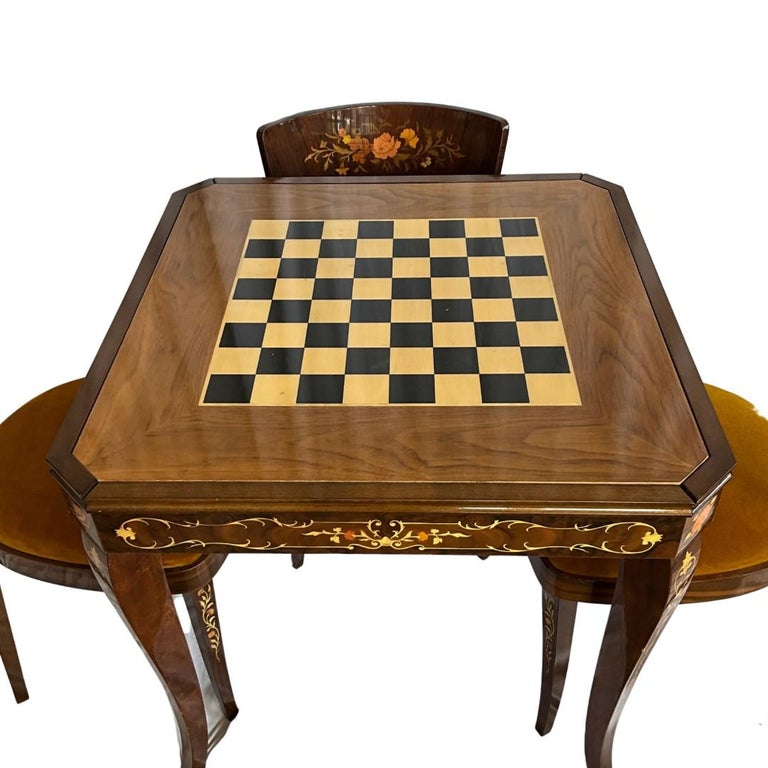 1960s Italian Inlaid Wood Multi Game Table With Roulette, Checkers/Chess,  Backgammon