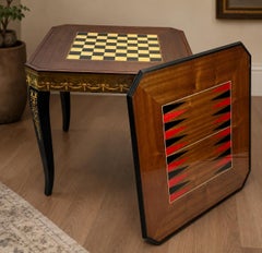 Notturno Intarsio Sorrento: tavolo da gioco per roulette e scacchi con intarsi in impiallacciatura di legno italiano