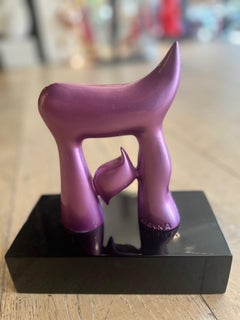 Chai חי Hebrew letters Pink aluminium hand painted decor sculpture for desk