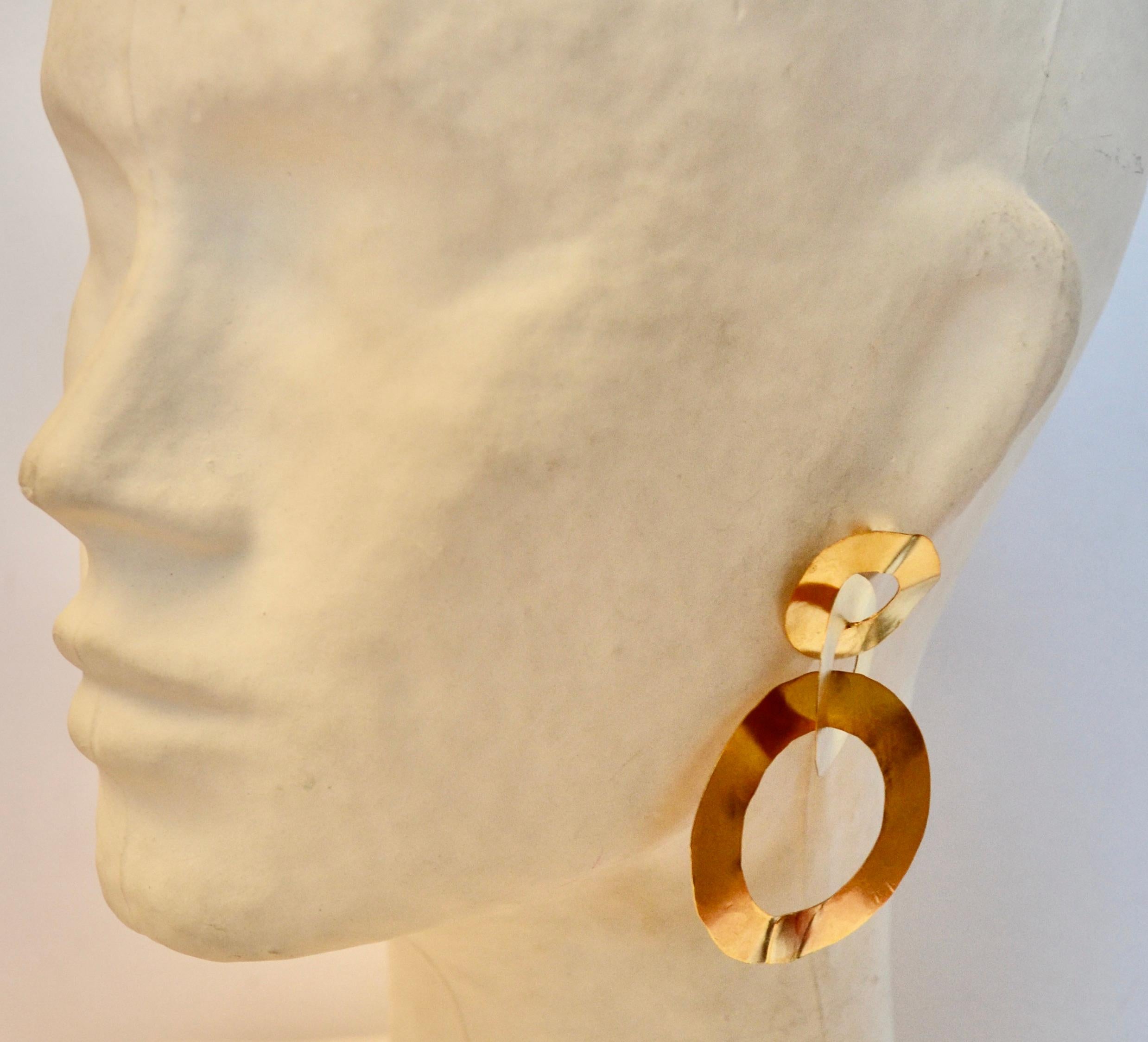 Women's or Men's Nounzein Gilded Brass 3 Circle Earrings